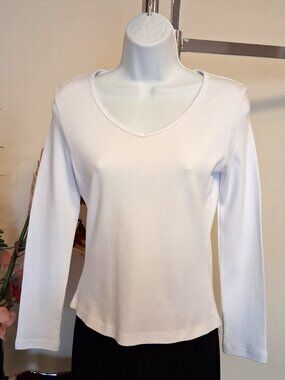2 for $25 Womens Long Sleeve Stretch V Neck White Cotton T Shirt Soft Warm Top 6